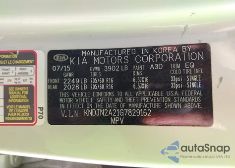 2016 Kia Soul z USA, uszkodzony, nr VIN KNDJN2A21G7829162